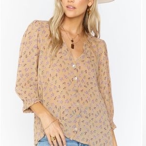 Beautiful Flowy Beige Floral Blouse/Top